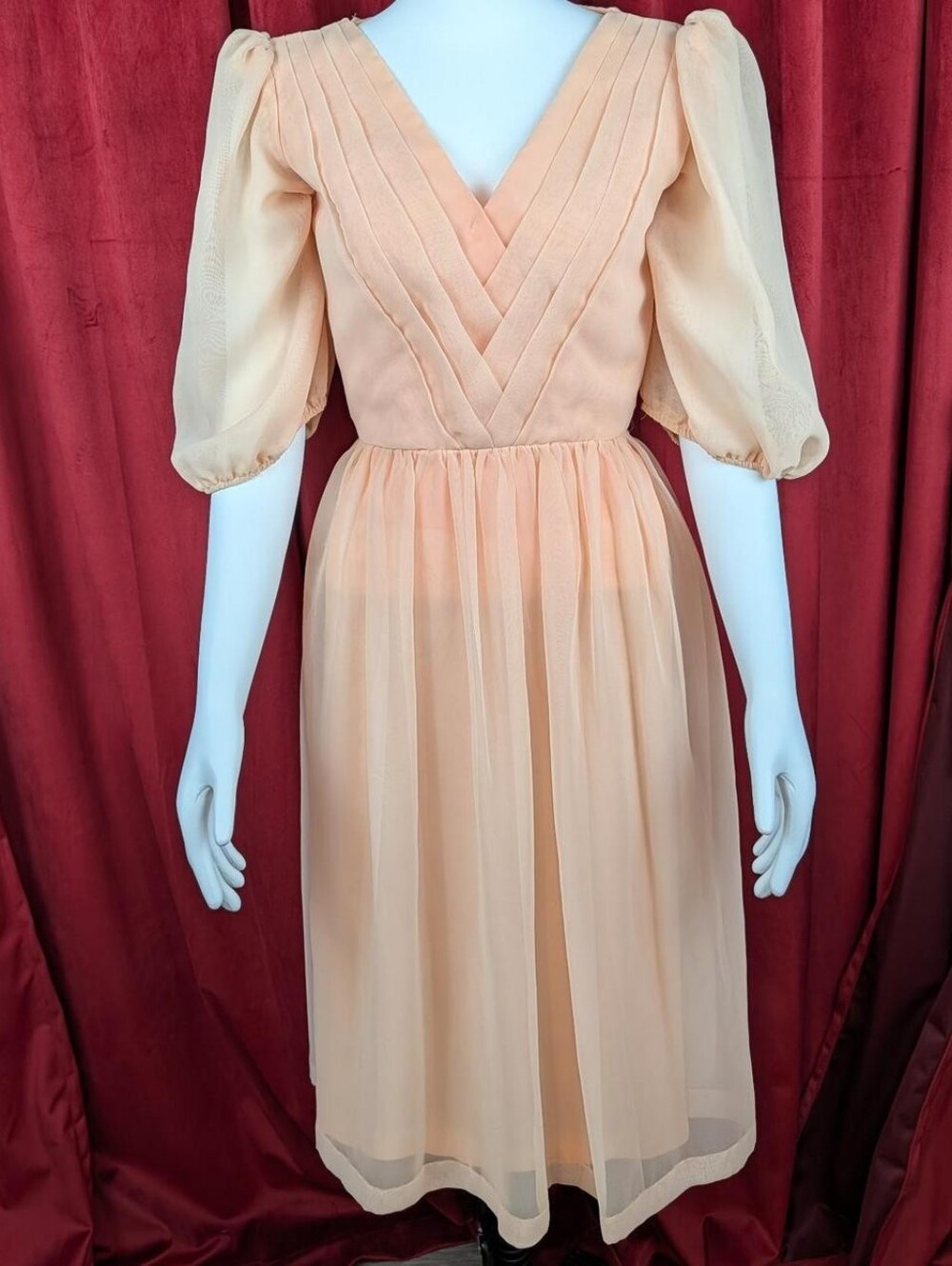 True Vintage 60's Dessy Creations New York Apricot Pinky Orange V-neck Dress